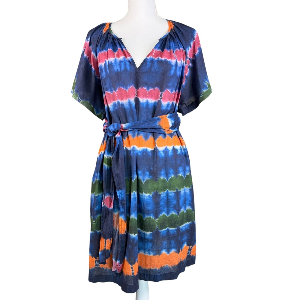 Velvet by Graham & Spencer Lynda Women Blue Pink Tie Dye Cotton Mini Dress Small